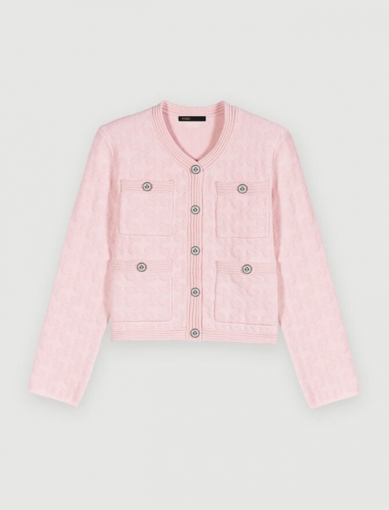 Maje Textured Knit Cardigan Dames Roze | MEZCVGL-40